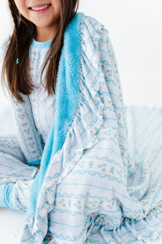 Forget Me Knot Fuzzy Ruffle Blanket - Blue