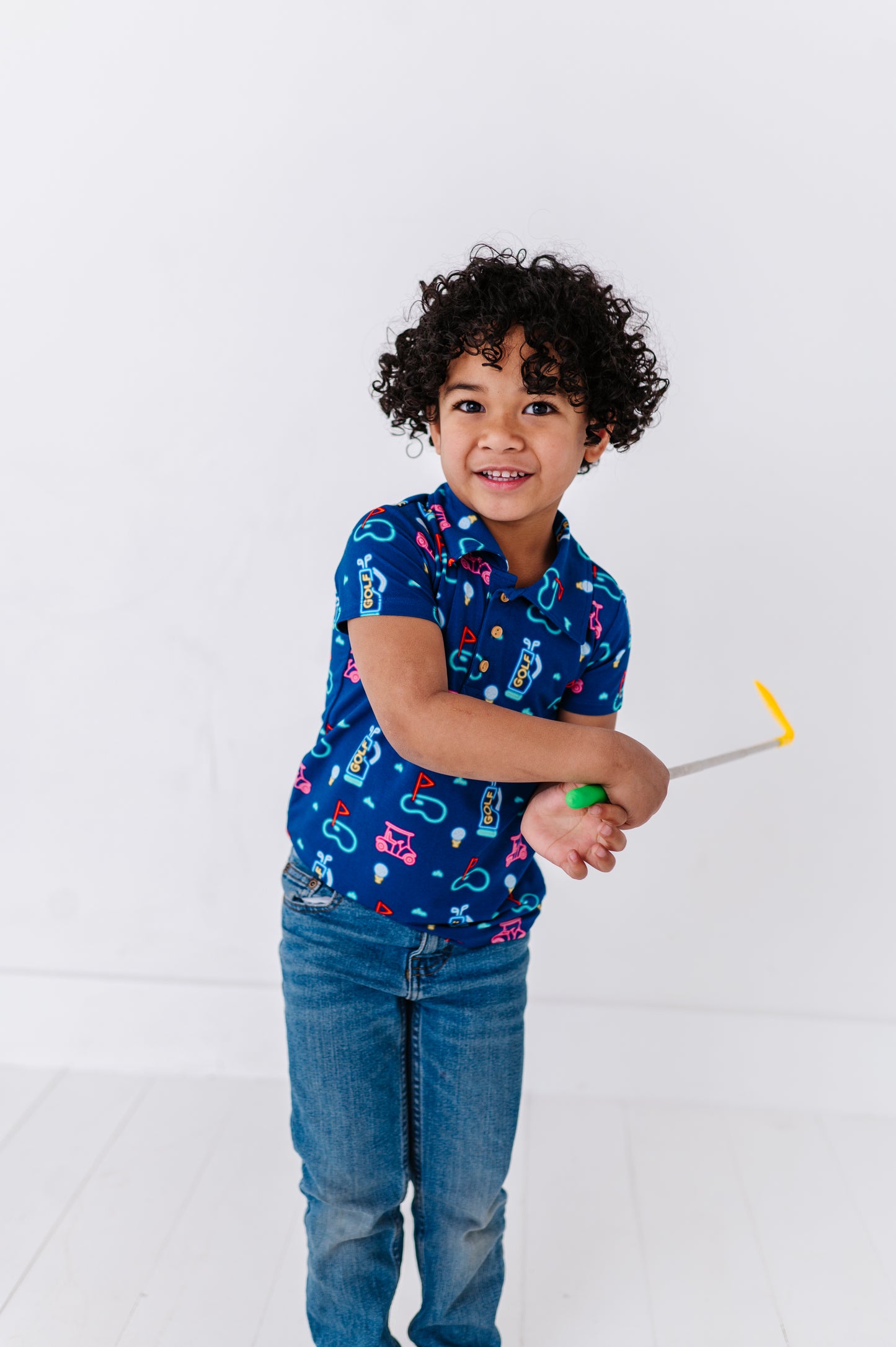 Boy In Neon Golf Polo By Kiki and Lulu