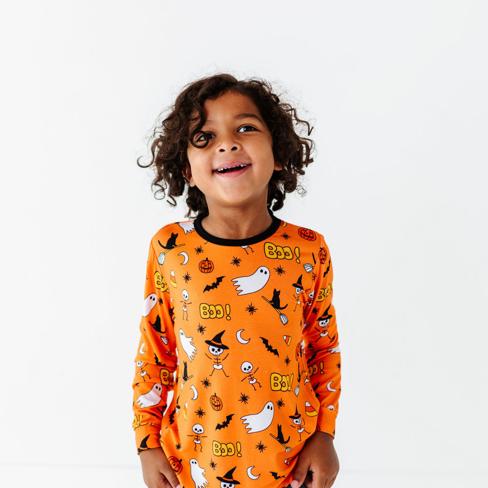 
                      
                         Boy wearing longsleeve Halloween shirt by Kiki and Lulu
                      
                    