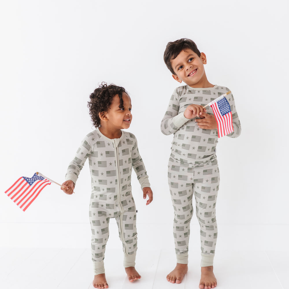 
                      
                        Boys in Matching Military Flag  Pajamas
                      
                    
