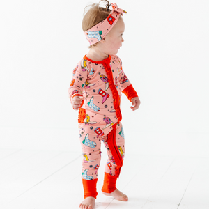 Let's Go (to bed) Girls Convertible Footies with Ruffle