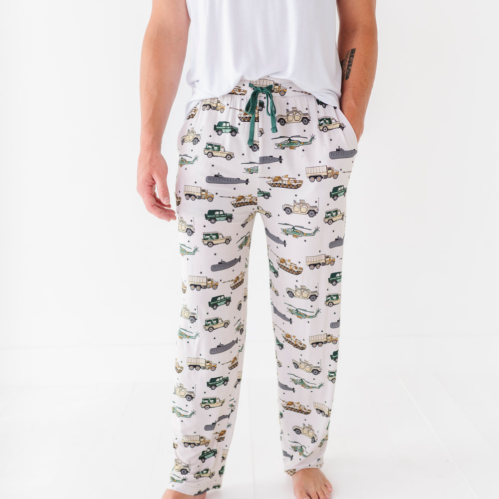 
                      
                        Dad wearing military vehicle pajamas
                      
                    