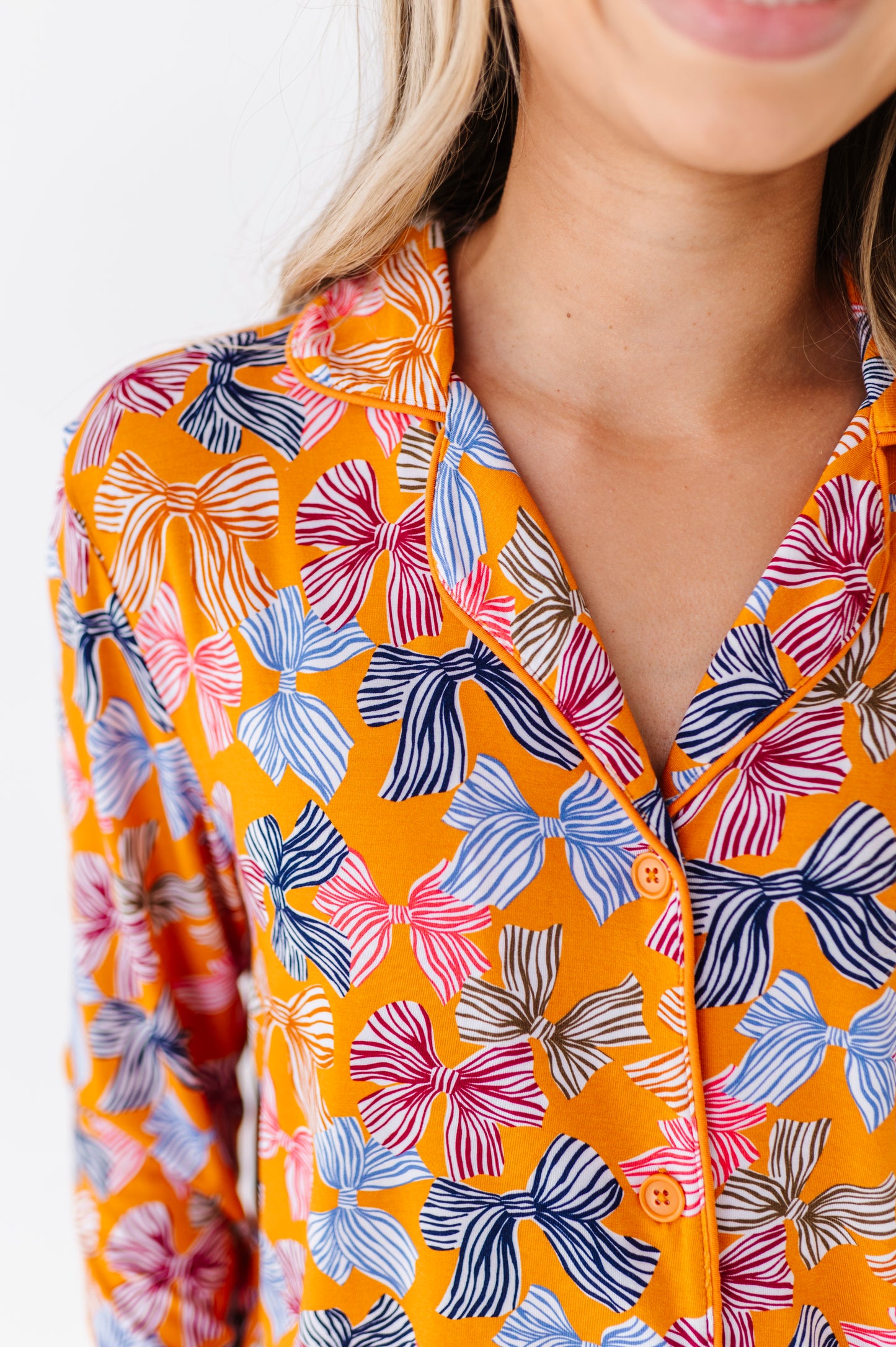 Fall Mustard Bow Mom Pajamas