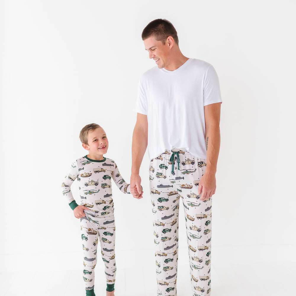 
                      
                        Father and son in matching military pajamas 
                      
                    