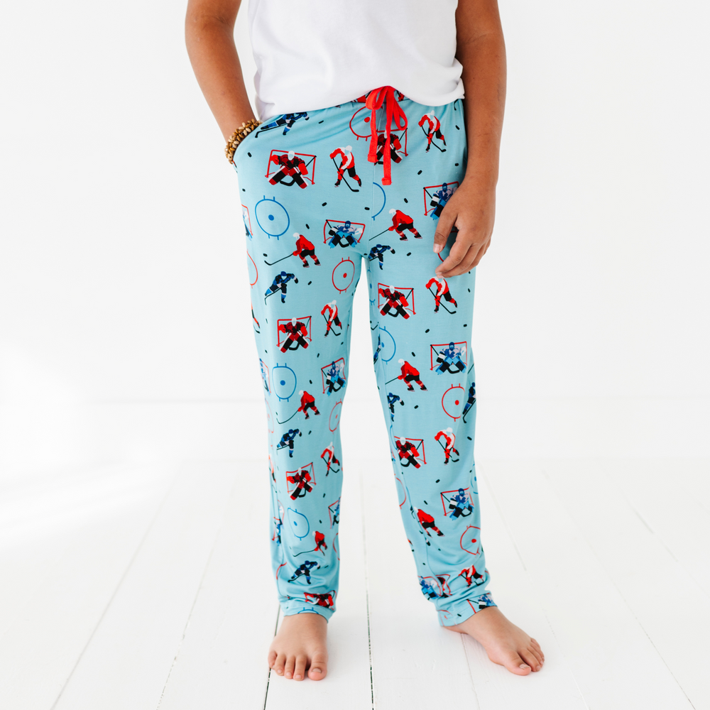 Boy in Hockey Pajama pants 