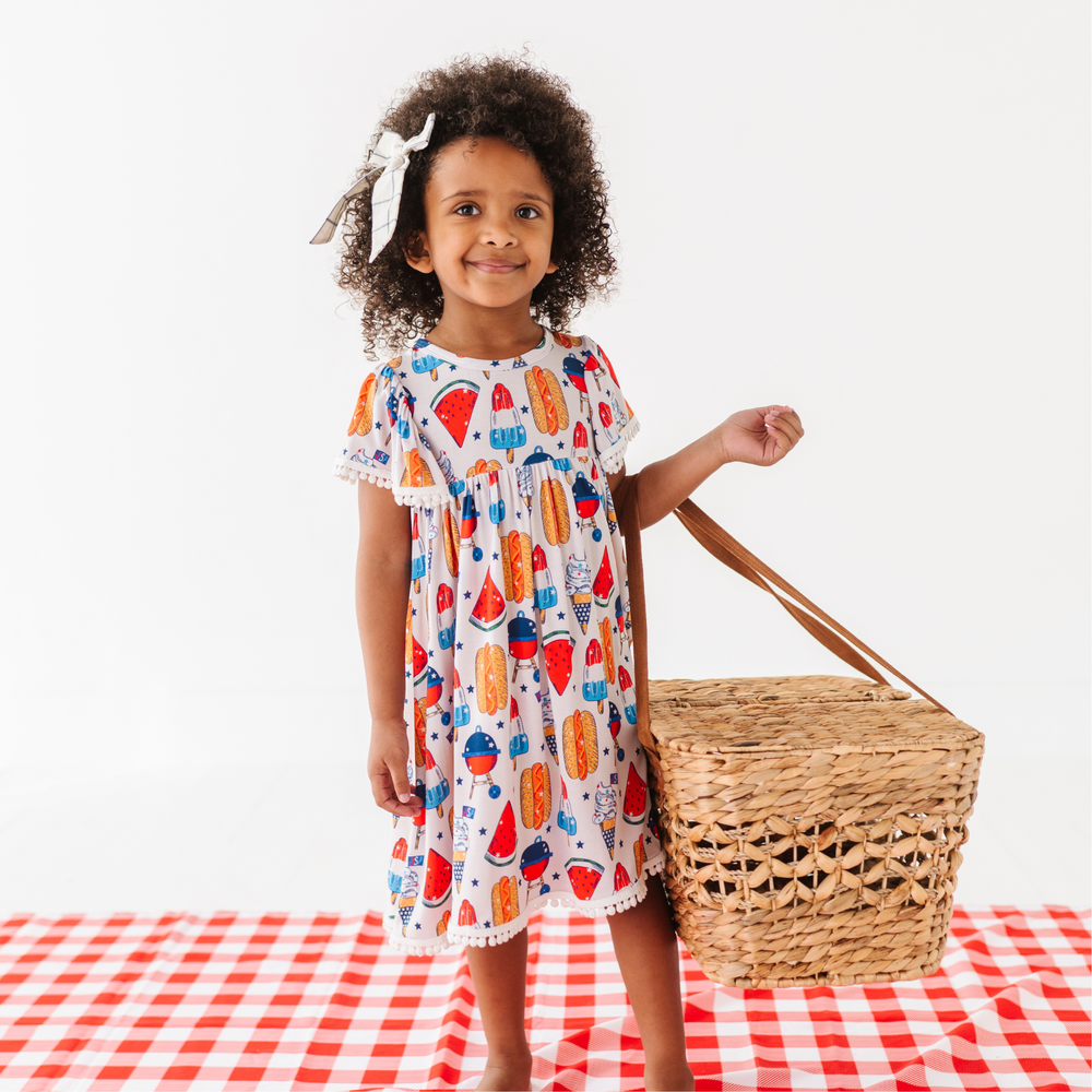 Red, White & BBQ Pom Pom Dress