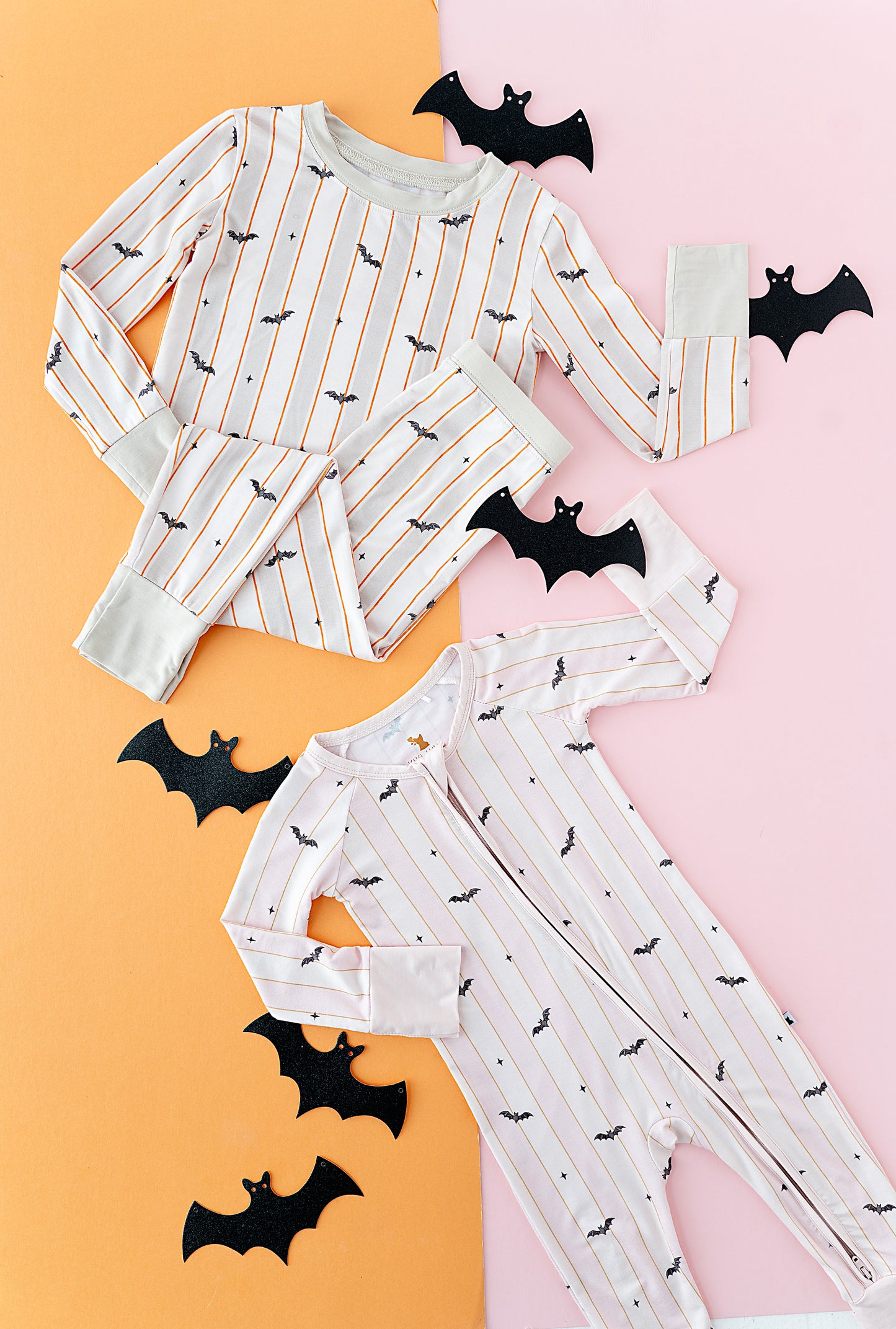Matching Halloween PJs with bats and buttery-soft bamboo for kids