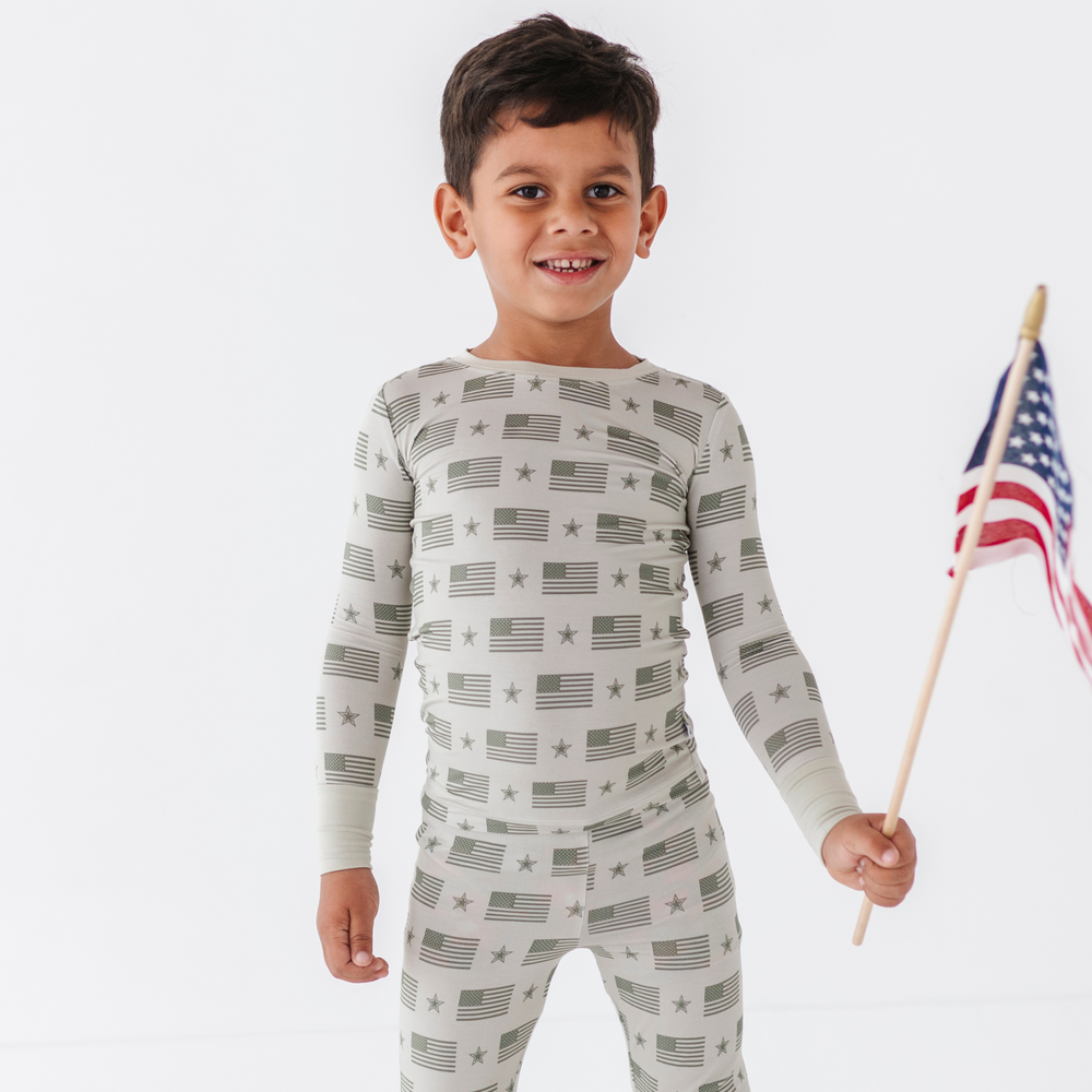 Boy In Military Flag Pajamas