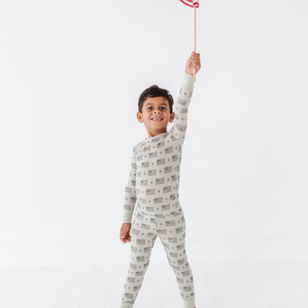 
                      
                        Boy sporting Military Flag Pajamas
                      
                    