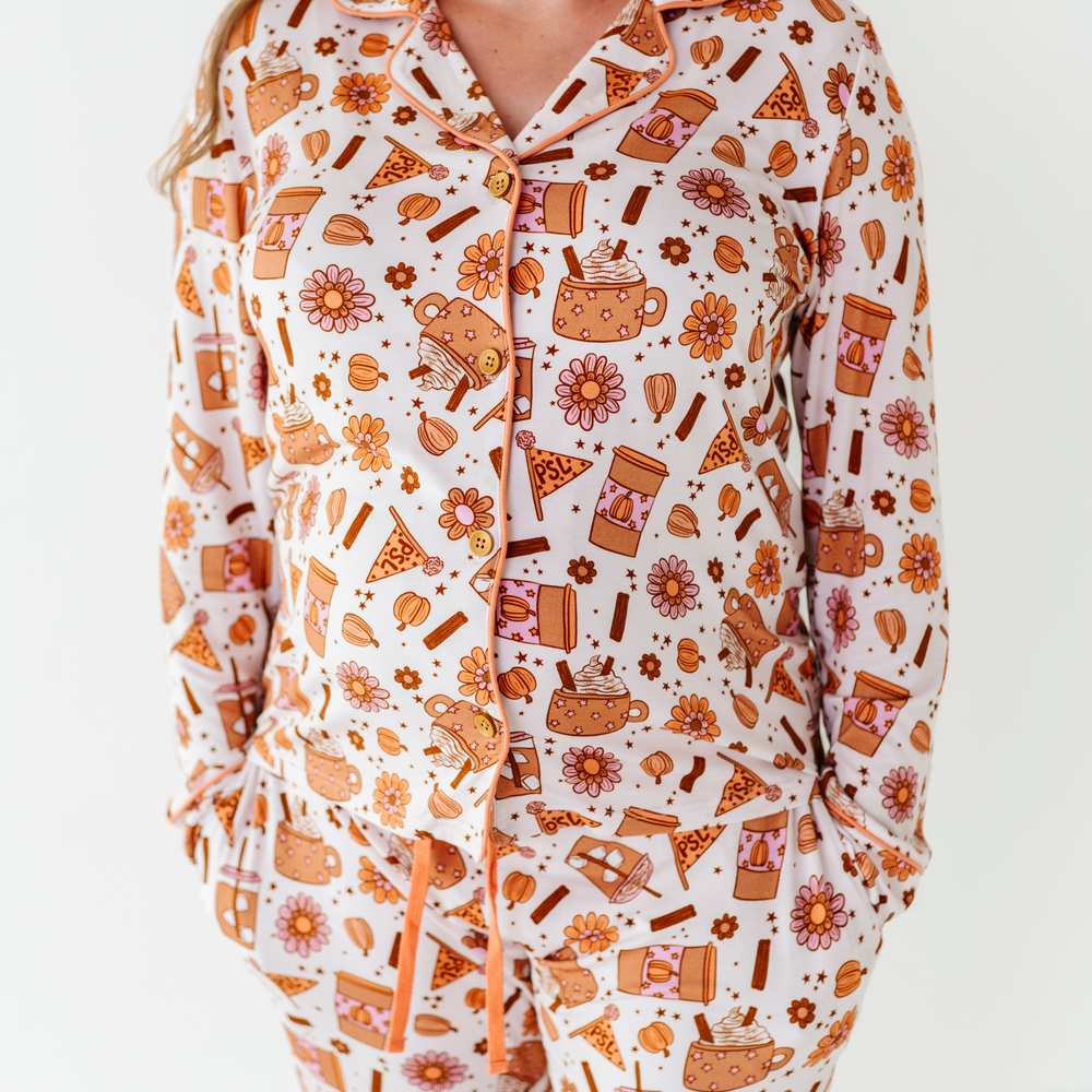 
                      
                        Mom wearing Pumpkin Spice Latte Pajamas
                      
                    