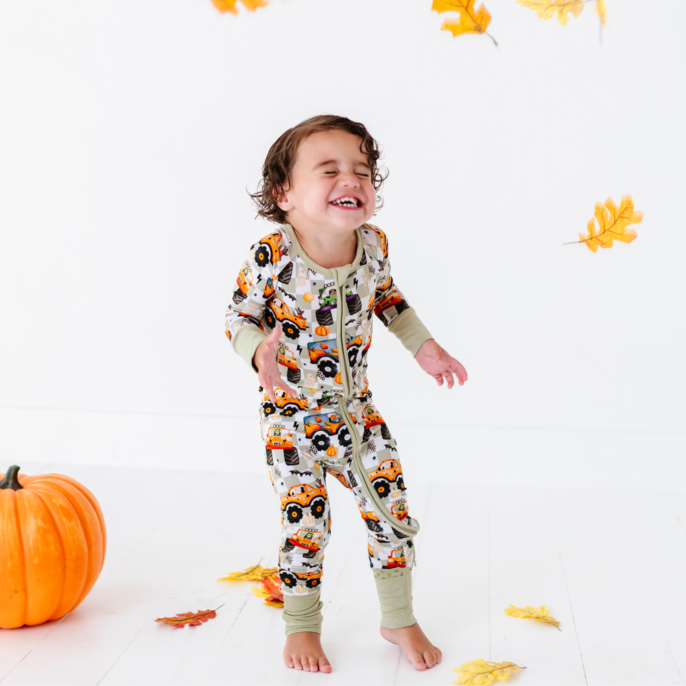 
                      
                        Boy in Halloween Monster Truck Pajamas by Kiki and Lulu
                      
                    