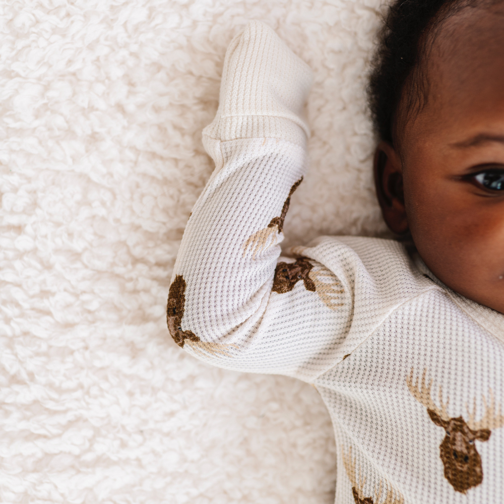 Waffle knit baby pajamas with moose by Kiki and Lulu