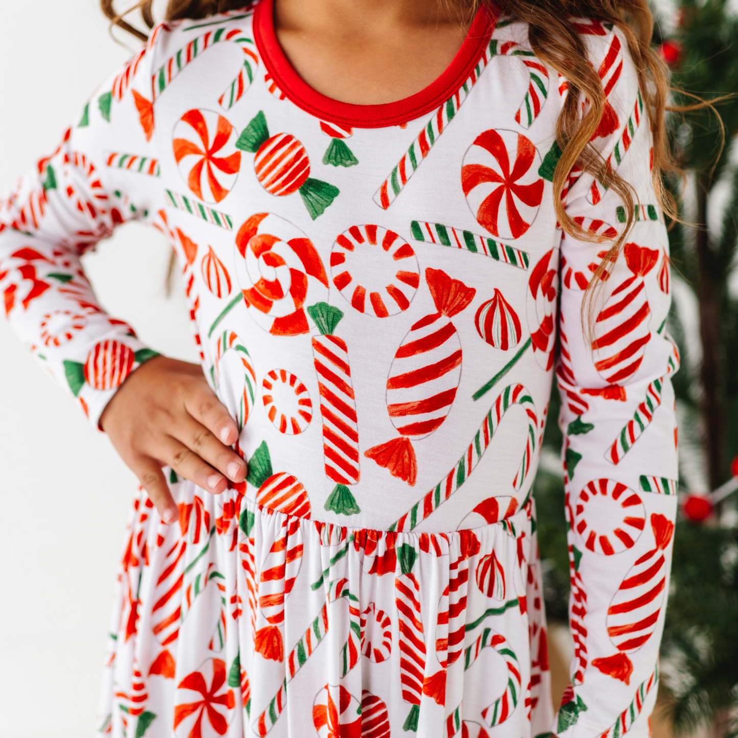 Girl in peppermint Christmas Dress