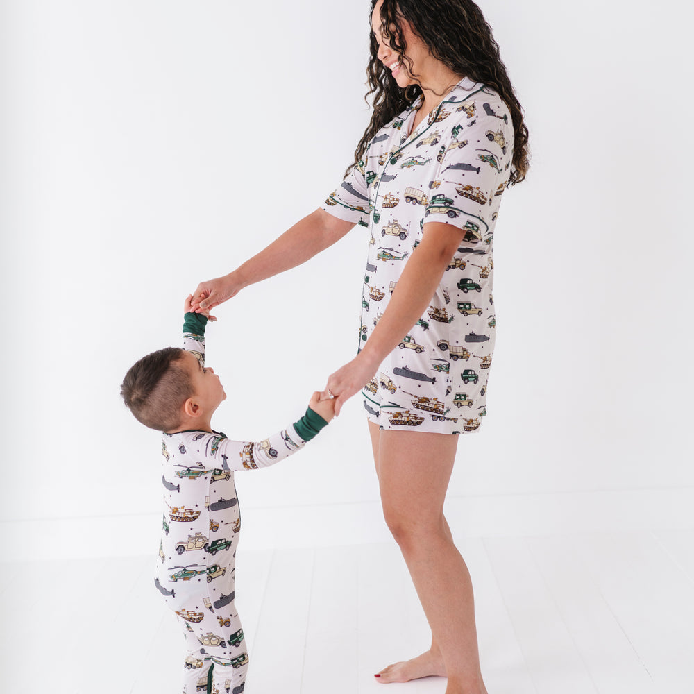 
                      
                        Mom and son matching military pajamas
                      
                    