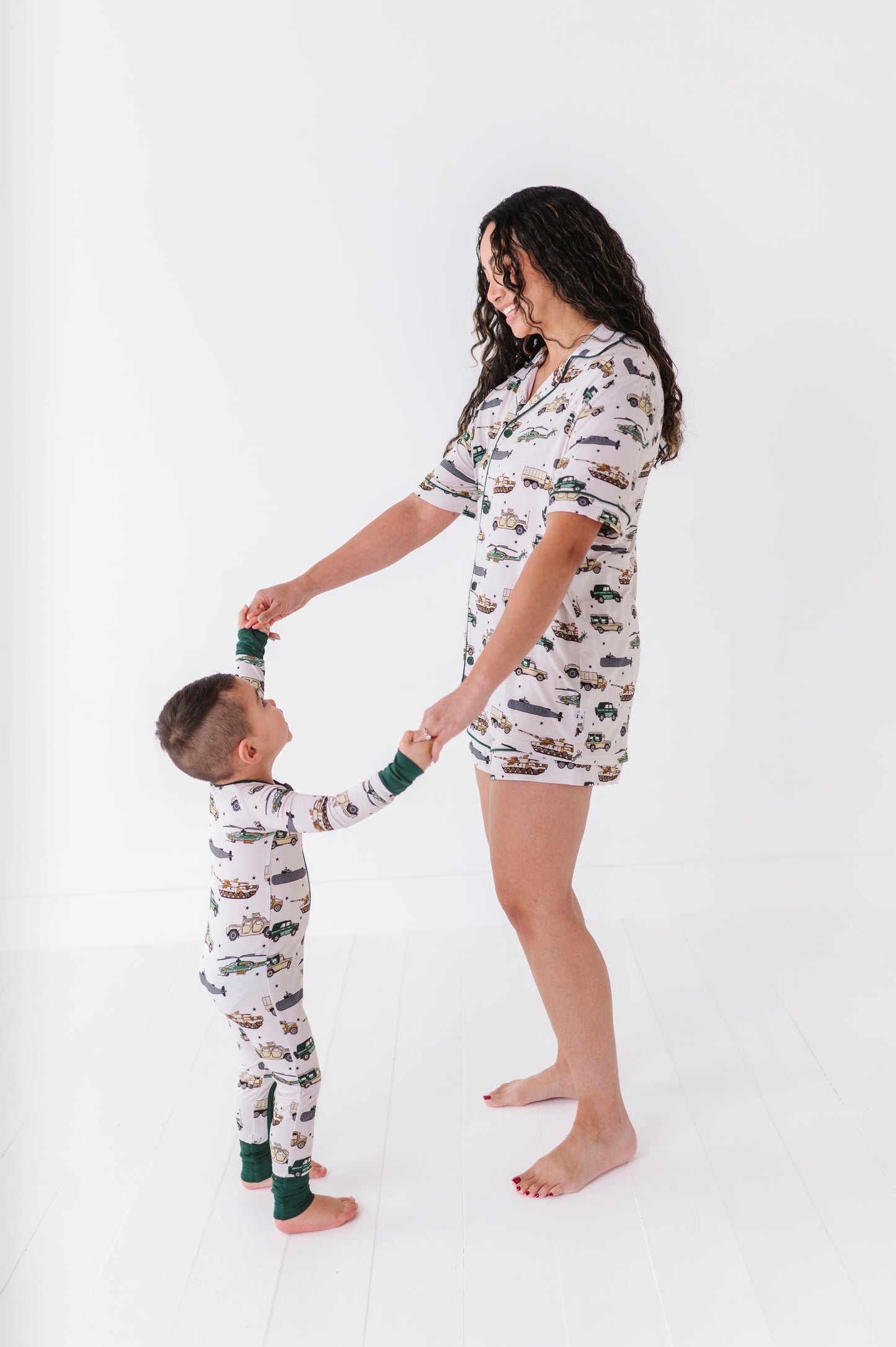 Mom and son matching military pajamas