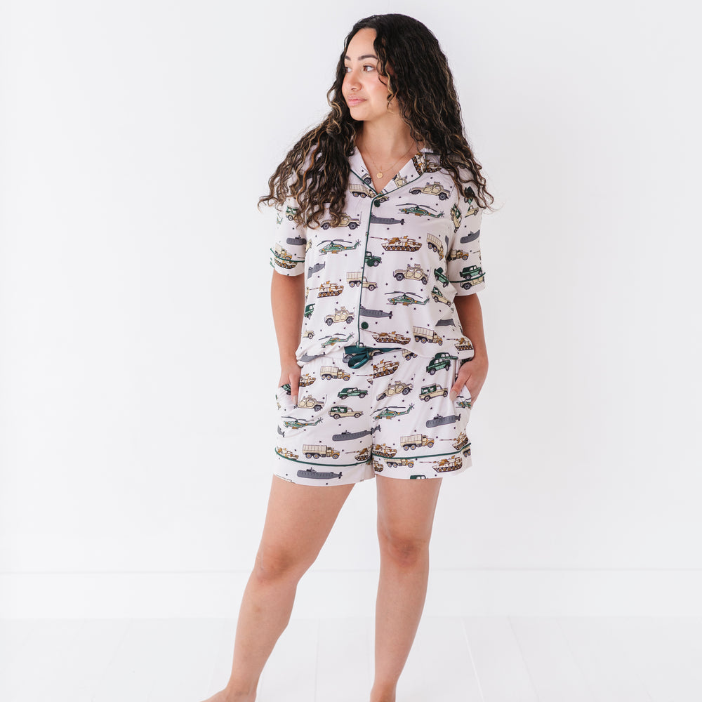 
                      
                        Woman rocking Military Vehicle Short Pajamas
                      
                    
