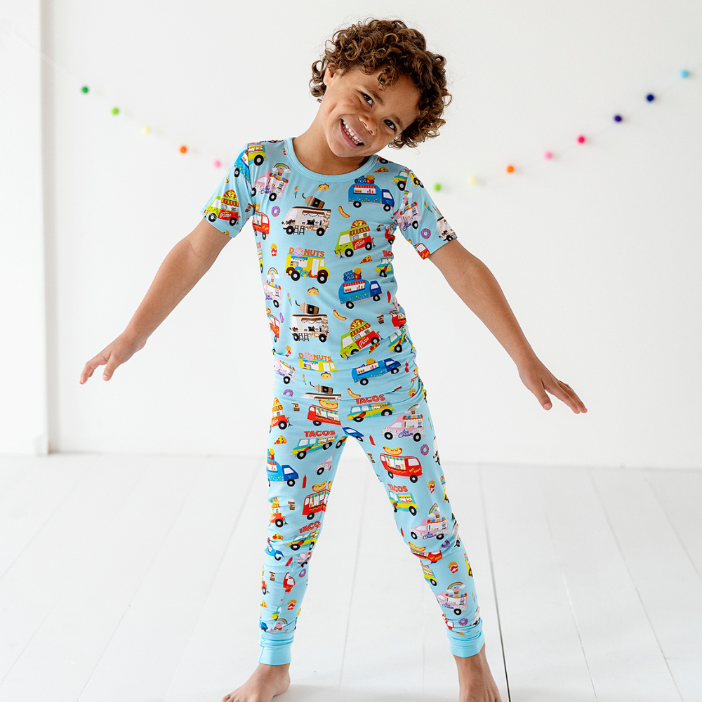 Toddler Wearing Pajamas with Food Trucks