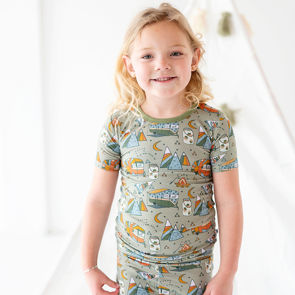 Toddler Wearing Pajamas with Camping Print